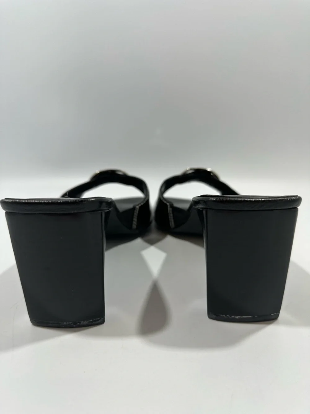 Vintage Y2K Franco Sarto Black Leather Buckle Detail Heels 7 Witchy Whimsigoth - Picture 7 of 11